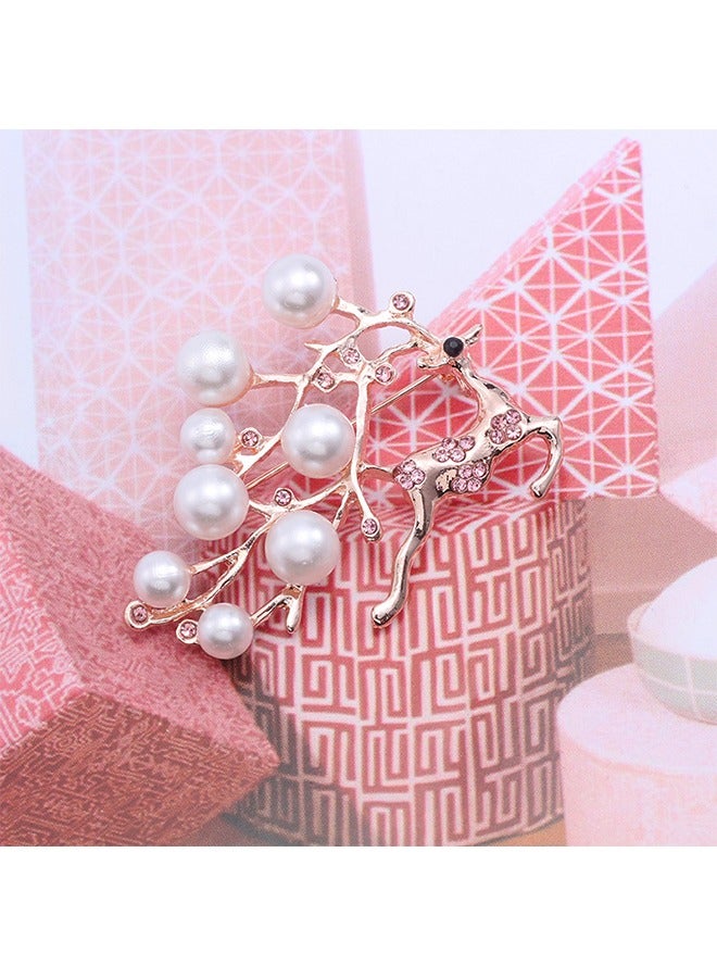 الذهبي قرن الوعل تصميم تقليد اللؤلؤ / حجر الراين الوردي بروش أنيق - Image 3