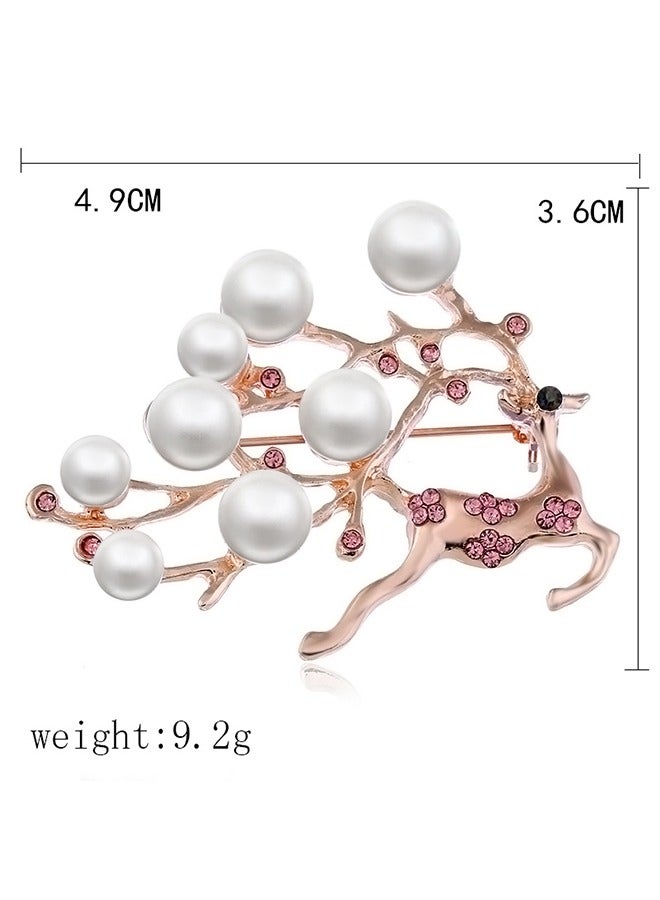 الذهبي قرن الوعل تصميم تقليد اللؤلؤ / حجر الراين الوردي بروش أنيق - Image 4