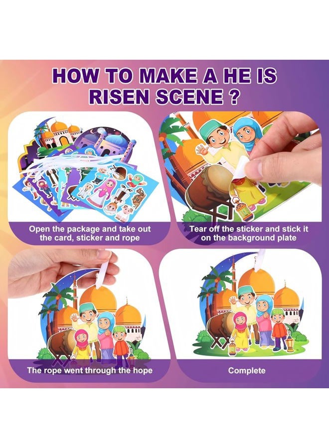Outus 36 Sets Ramadan Stickers Eid Mubarak Craft Kit for Moon Star Scene Stickers Bulk Ramadan Kareem Decorations DIY Muslim Mosque Hanging Ornament for Tree Eid Al Fitr Party Class Activities - Image 3