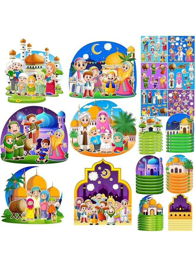 Outus 36 Sets Ramadan Stickers Eid Mubarak Craft Kit for Moon Star Scene Stickers Bulk Ramadan Kareem Decorations DIY Muslim Mosque Hanging Ornament for Tree Eid Al Fitr Party Class Activities - Image 1