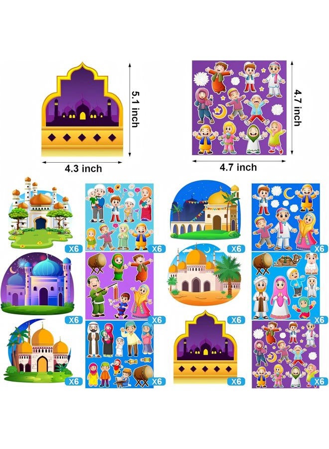 Outus 36 Sets Ramadan Stickers Eid Mubarak Craft Kit for Moon Star Scene Stickers Bulk Ramadan Kareem Decorations DIY Muslim Mosque Hanging Ornament for Tree Eid Al Fitr Party Class Activities - Image 2