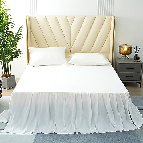 TSUTOMI White Bed Skirt King Size Ruffled Bed Skirt with Split Corners, King Bed Skirt 22 Inch Drop, King Size Bed Skirt White for Ruffled Bed Skirt with Split Corners, Bed Skirt King Size - Image 1