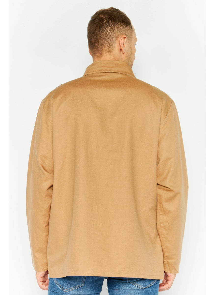 Esprit x Rest and Recreation - Men Embroidered Logo Demin Shirt Jacket, Tan - Image 1