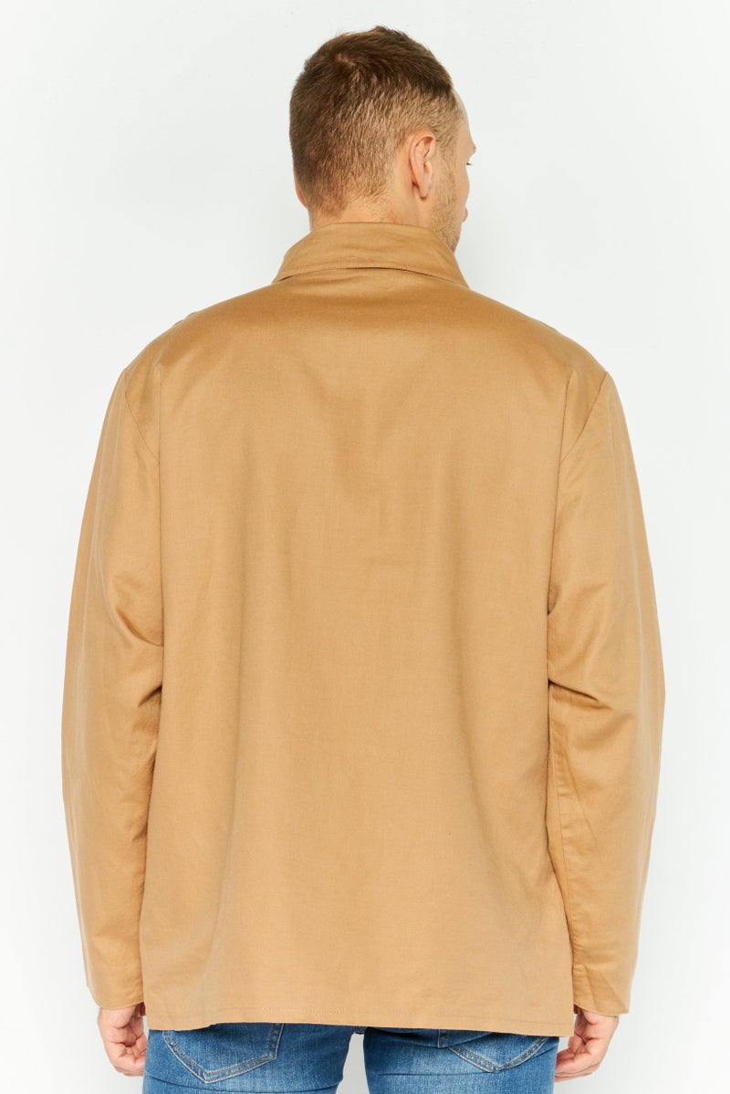 Esprit x Rest and Recreation Men Embroidered Logo Demin Shirt Jacket, Tan - Image 4