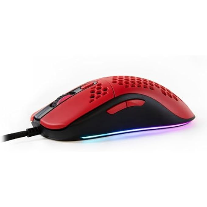 rayihni - FAVO ULTRA LIGHTWEIGHT CUSTOMIZABLE RGB GAMING MOUSE WITH HONEYCOMB PATTERN, PIXART 3389 SENSOR AND OMRON 20M SWITCHES - RED - Image 1