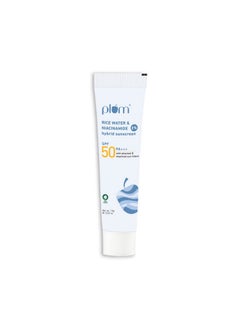 Plum Niacinamide & Rice Water Hybrid Face Sunscreen With Spf 50 Pa+++ Protects & Brightens Skin No White Cast Reduces Blemishes Uva & Uvb Protection All Skin Types 100% Vegan 15 G 