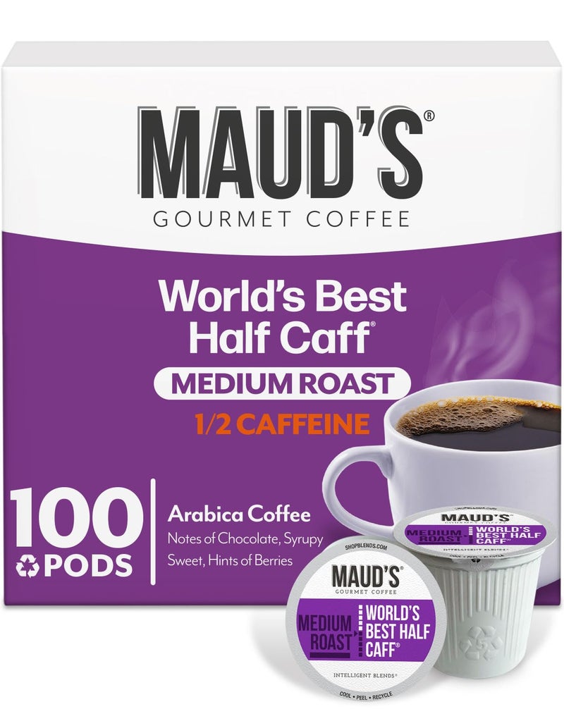 Maud's Half Caff Coffee Pods, 100 ct, Medium Roast Coffee in Recyclable Single Serve Pods - 100% Arabica Coffee, Compatible with Keurig K Cups Maker - Image 1