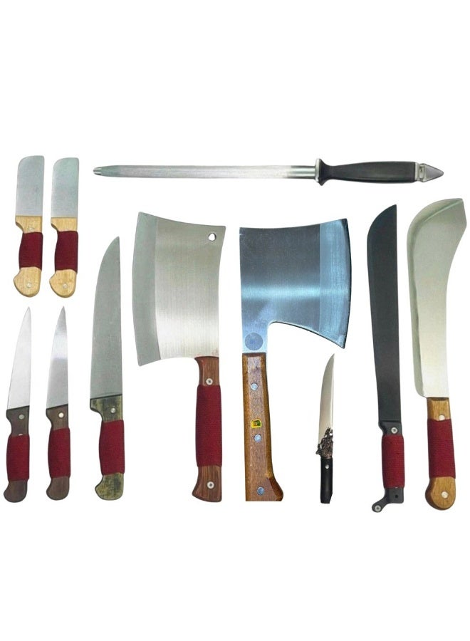 Professional Stainless Steel Butcher Knife Set for Meat Cutting and Bone Chopping Heavy Duty Multipurpose Kitchen Knife Set for Home and Slaughter Use
