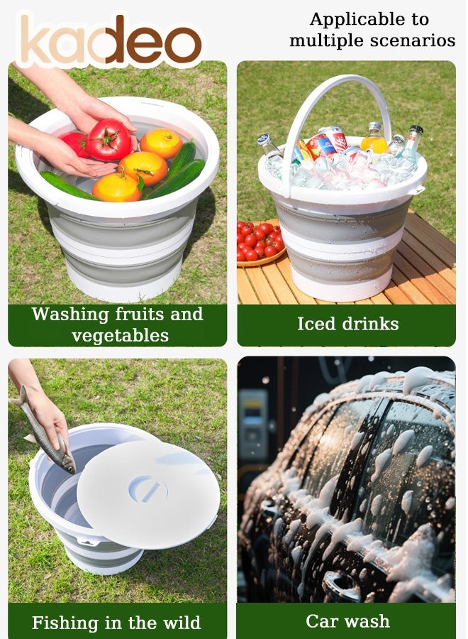 kadeo 10L Collapsible Bucket, 2.6 Gallon Cleaning Bucket, Mop Bucket, Folding Foldable Portable Plastic Water Supplies, for Outdoor Garden Camping Fishing Car Wash Space Saving Water Bucket Grey - Image 4