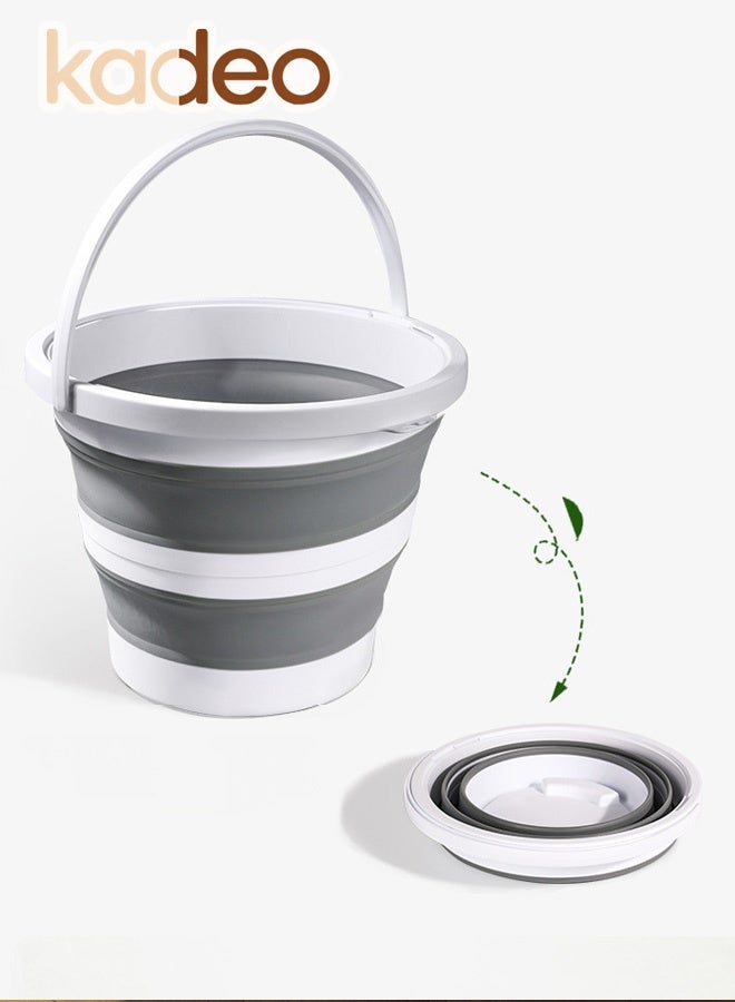 kadeo 10L Collapsible Bucket, 2.6 Gallon Cleaning Bucket, Mop Bucket, Folding Foldable Portable Plastic Water Supplies, for Outdoor Garden Camping Fishing Car Wash Space Saving Water Bucket Grey - Image 1