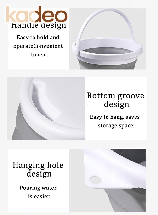 kadeo 10L Collapsible Bucket, 2.6 Gallon Cleaning Bucket, Mop Bucket, Folding Foldable Portable Plastic Water Supplies, for Outdoor Garden Camping Fishing Car Wash Space Saving Water Bucket Grey - Image 3