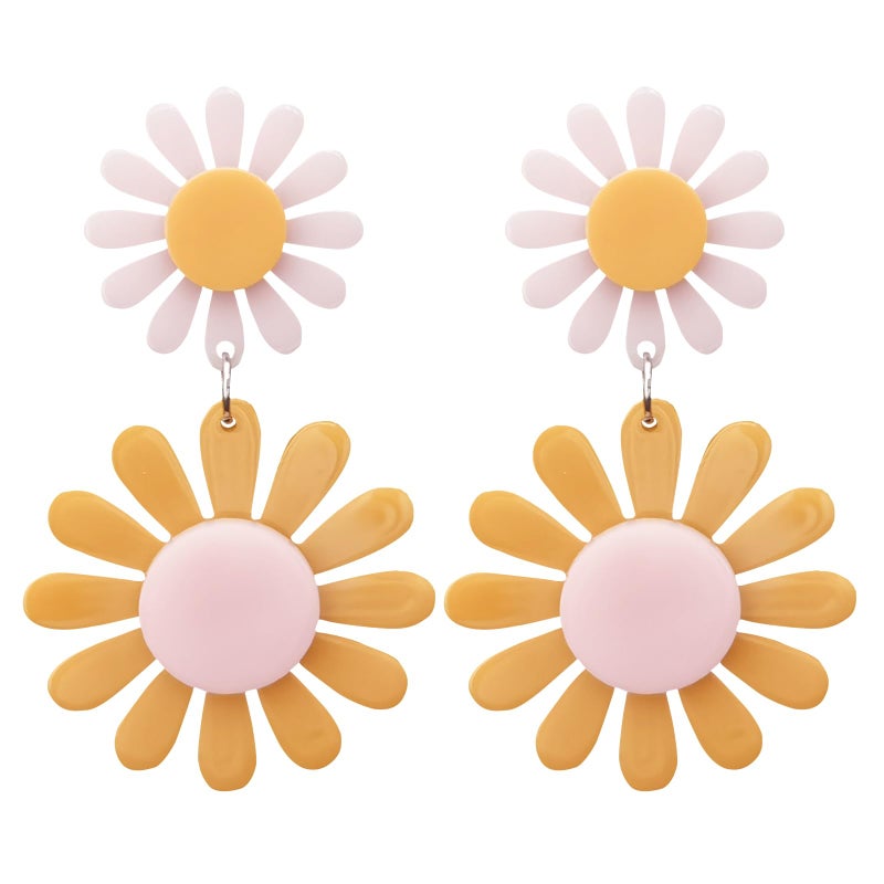 Peutlhomy 70s Daisy Earrings For Women Bohemian Style Daisy Pendant Earrings Acrylic Tassel Earrings Summer Travel Jewelry Gift (Oranger Earring) - Image 1