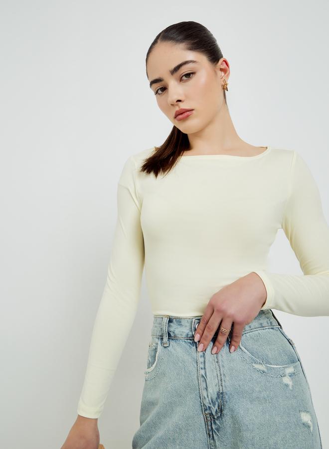 ستايلي تيشيرت بياقة قارب وأكمام طويلة - Image 5