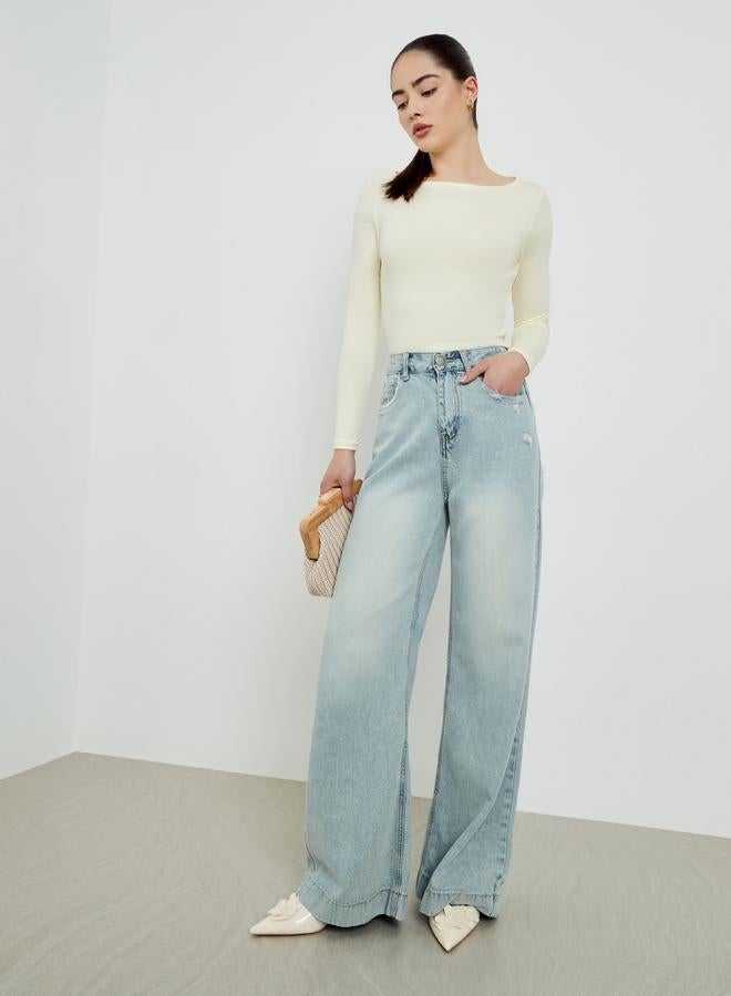 ستايلي تيشيرت بياقة قارب وأكمام طويلة - Image 2