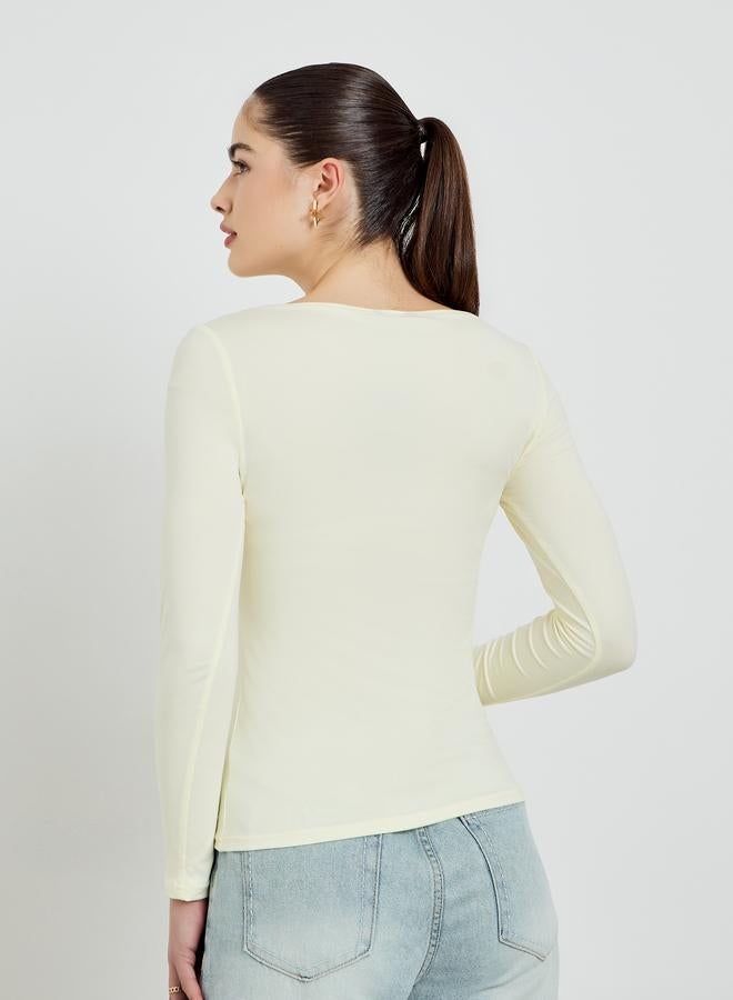 ستايلي تيشيرت بياقة قارب وأكمام طويلة - Image 4