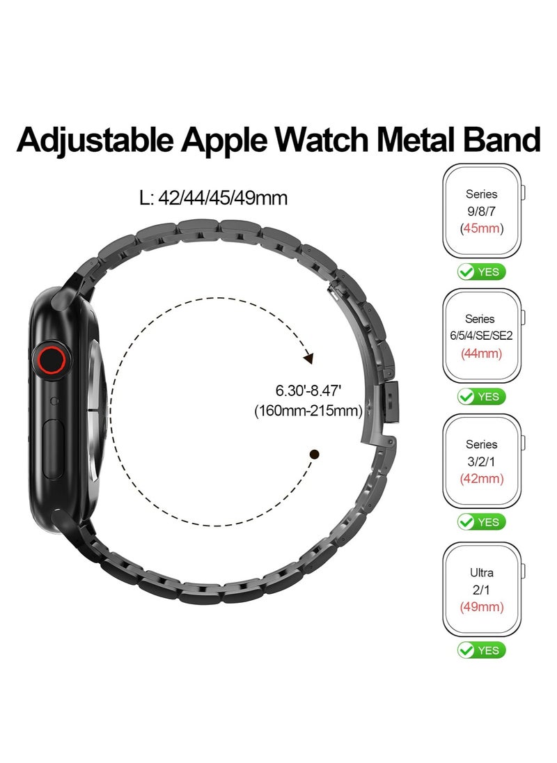 2-Pack Compatible for Apple Watch Band 49mm 45mm 44mm 42mm, Rugged Stainless Steel Replacement Strap Metal Bands for Women and Men（Black.Gold）
