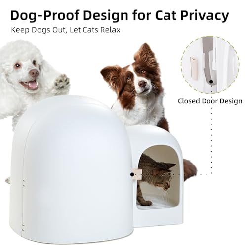 MS!MAKE SURE Cat Litter Box, Large Covered Hidden Dog Proof Closed Modern Cat Litter Box Furniture with Scoop, for Odor Control and Less Tracking, Easy to Clean,26.7"x19.6"19.6", Snow White - Image 3
