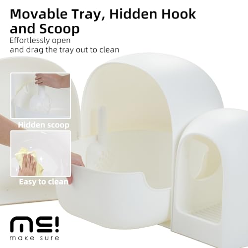 MS!MAKE SURE Cat Litter Box, Large Covered Hidden Dog Proof Closed Modern Cat Litter Box Furniture with Scoop, for Odor Control and Less Tracking, Easy to Clean,26.7"x19.6"19.6", Snow White - Image 4