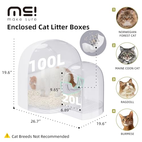 MS!MAKE SURE Cat Litter Box, Large Covered Hidden Dog Proof Closed Modern Cat Litter Box Furniture with Scoop, for Odor Control and Less Tracking, Easy to Clean,26.7"x19.6"19.6", Snow White - Image 2
