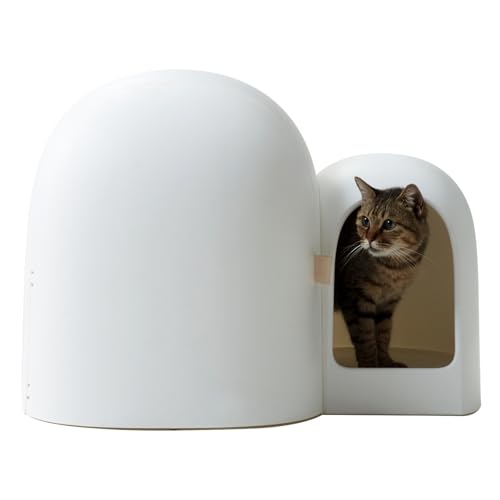 MS!MAKE SURE Cat Litter Box, Large Covered Hidden Dog Proof Closed Modern Cat Litter Box Furniture with Scoop, for Odor Control and Less Tracking, Easy to Clean,26.7"x19.6"19.6", Snow White - Image 1
