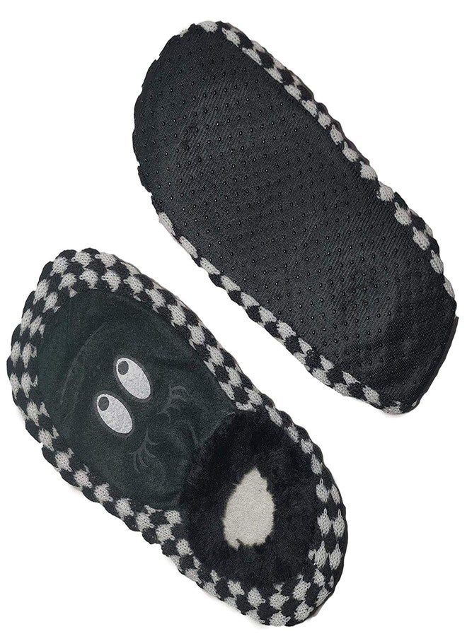 Malvina جوارب مالفينا للأطفال بتصميم عيون لطيف، جوارب شتوية دافئة متعددة الألوان للأولاد والبنات، جوارب محبوكة داخلية بنعل مطاطي ناعم (أسود، عبوة من قطعة واحدة) - (2-3 سنوات) - Image 1