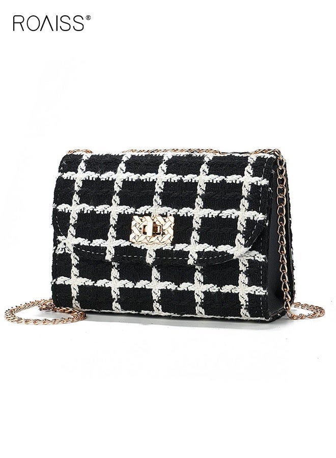 roaiss Women Stylish Handbag with Turn-lock Closure, Large Capacity Shoulder Bag with Chain Strap, Classic Houndstooth Tweed Crossbody Bag for Ladies, Ideal for Dating, Shopping and Everyday Use - Image 1