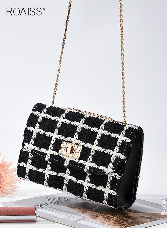 roaiss Women Stylish Handbag with Turn-lock Closure, Large Capacity Shoulder Bag with Chain Strap, Classic Houndstooth Tweed Crossbody Bag for Ladies, Ideal for Dating, Shopping and Everyday Use - Image 3
