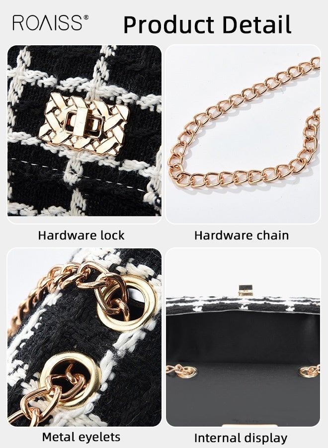 roaiss Women Stylish Handbag with Turn-lock Closure, Large Capacity Shoulder Bag with Chain Strap, Classic Houndstooth Tweed Crossbody Bag for Ladies, Ideal for Dating, Shopping and Everyday Use - Image 4