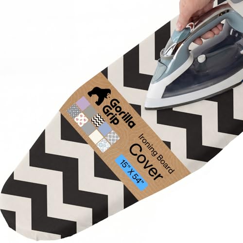 GORILLA GRIP The Original Ironing Board Cover and Pad Silicone Coating 400F Scorch Resistant Thick Padding Heavy Duty Iron Covers Standard Boards Hook and Loop Fastener Strap Chevron 15x54 - Image 1