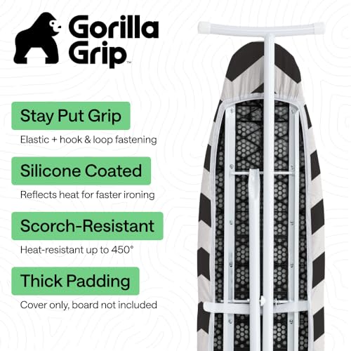 GORILLA GRIP The Original Ironing Board Cover and Pad Silicone Coating 400F Scorch Resistant Thick Padding Heavy Duty Iron Covers Standard Boards Hook and Loop Fastener Strap Chevron 15x54 - Image 3