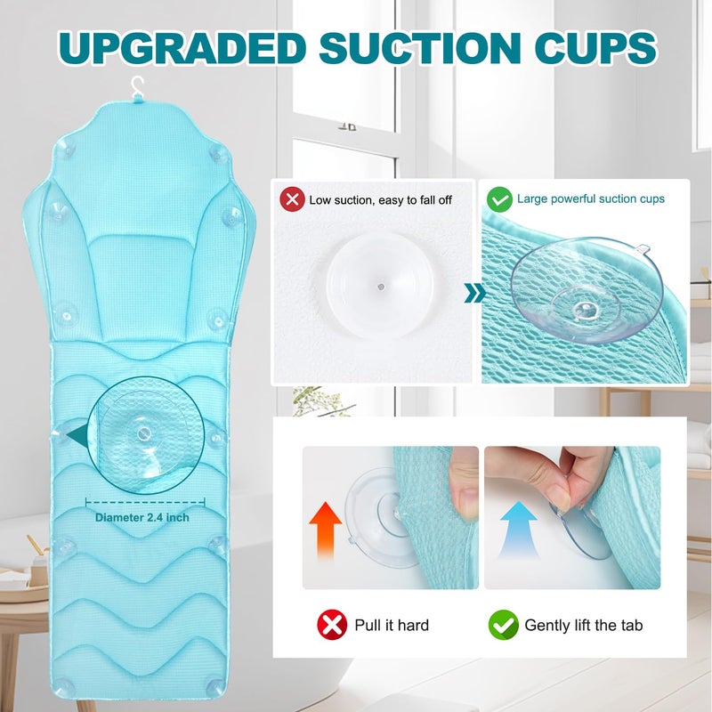 Idle Hippo Full Body Bath Pillow for Bathtub - Extra Long 61â€™â€™ Bath Pillows for Tub, Ergonomic 4D Air Mesh Tub Pillow with Head, Neck & Lumbar Support, Bathtub Pillow Spa Cushion with Non-Slip Suction Cups - Image 5