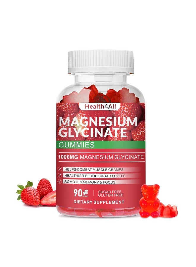 Health4All Magnesium Glycinate Gummies 1000mg, High Absorption Sugar Free Magnesium Potassium Supplement for Relaxation, Stress Relief, and Sleep Support for Adults & Kids - 90 Strawberry Gummies - Image 1