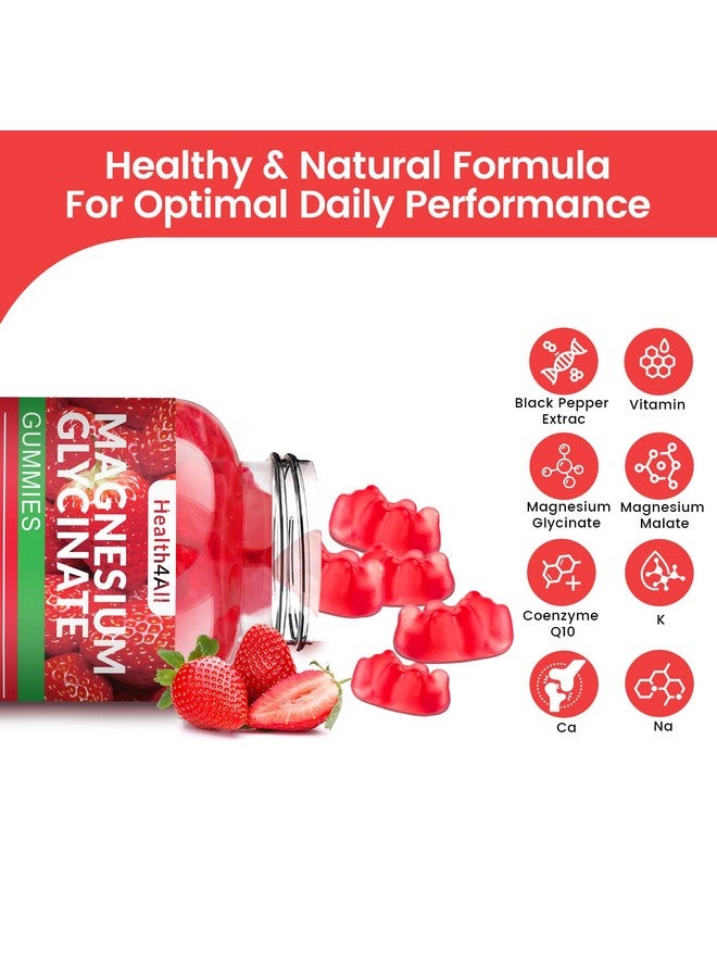 Health4All Magnesium Glycinate Gummies 1000mg, High Absorption Sugar Free Magnesium Potassium Supplement for Relaxation, Stress Relief, and Sleep Support for Adults & Kids - 90 Strawberry Gummies - Image 2