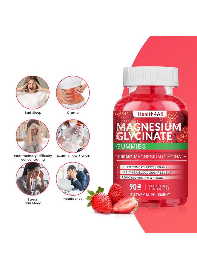 Health4All Magnesium Glycinate Gummies 1000mg, High Absorption Sugar Free Magnesium Potassium Supplement for Relaxation, Stress Relief, and Sleep Support for Adults & Kids - 90 Strawberry Gummies - Image 4