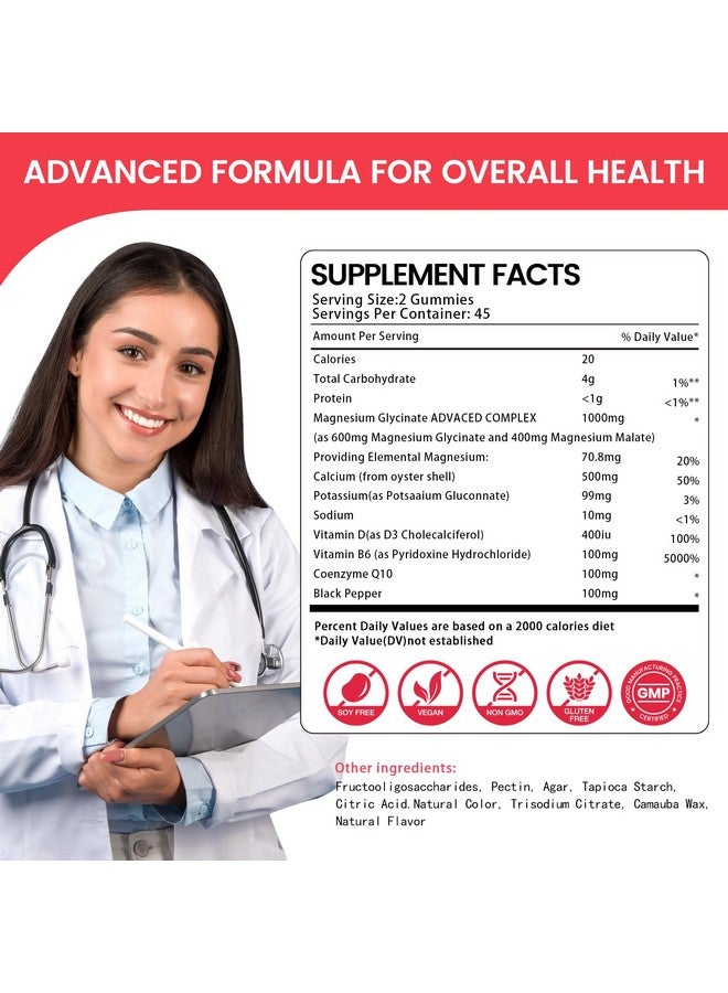 Health4All Magnesium Glycinate Gummies 1000mg, High Absorption Sugar Free Magnesium Potassium Supplement for Relaxation, Stress Relief, and Sleep Support for Adults & Kids - 90 Strawberry Gummies - Image 3