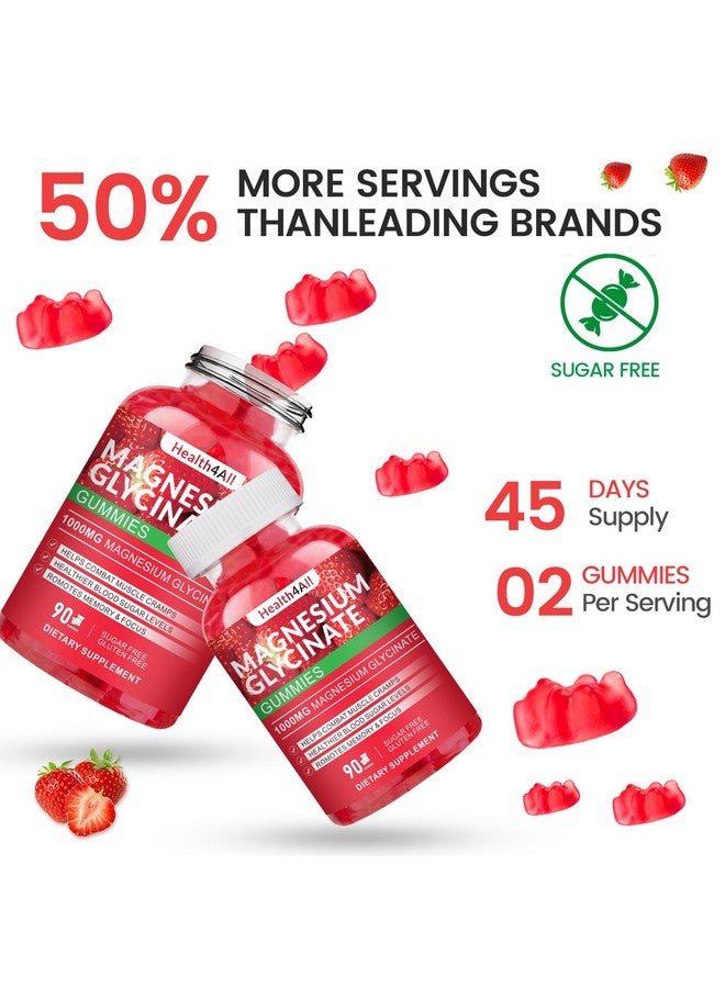 Health4All Magnesium Glycinate Gummies 1000mg, High Absorption Sugar Free Magnesium Potassium Supplement for Relaxation, Stress Relief, and Sleep Support for Adults & Kids - 90 Strawberry Gummies - Image 5