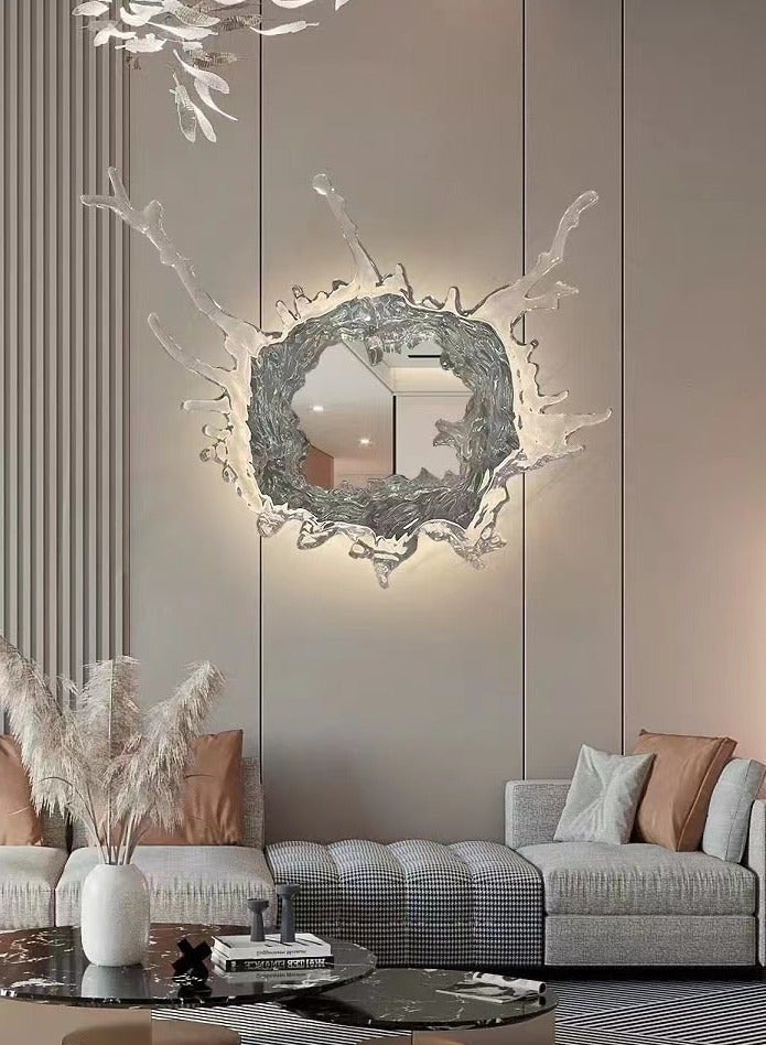 MAAC HOME MAAC Home Crocus Artistic Ice Mirror Wall Lamp – Modern Chrome Finish with Stainless Steel & Resin, LED Illuminated, D88 cm  - Image 1