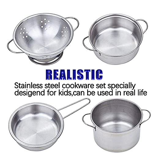VIPAMZ Kids Pots and Pans Set, Real Steel Toddler pots and Pans Set, Kids Play Kitchen Accessories, Play Pots and Pans Sets for Kids Kitchen Games.Tiny Kitchen Set for Cooking Real Food, Ages 3+. - Image 2
