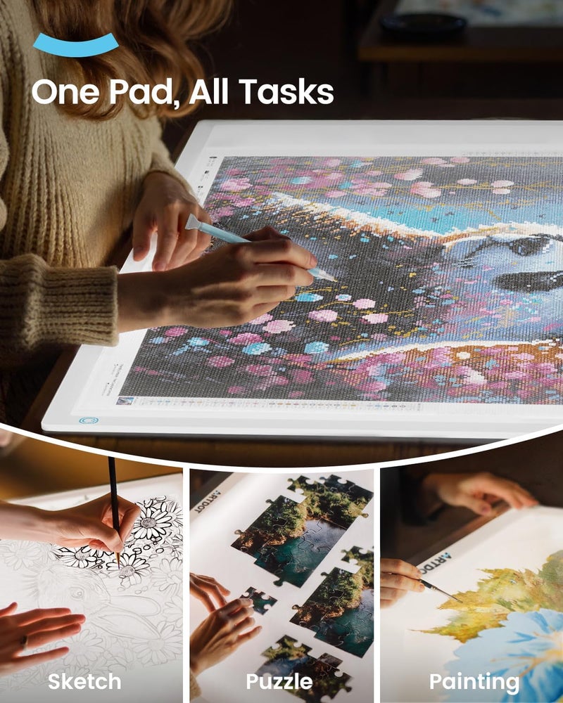 ARTDOT A1 Large LED Light Pad for Diamond Painting AC Powered Light Board Kit Adjustable Brightness Light Box Drawing for 5D Diamond Painting Kits - Image 5