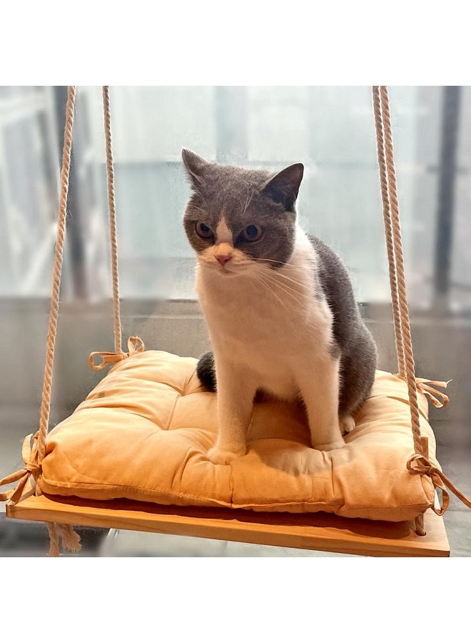 Generic Cat Window Perch, Cat Window Rack with Gunny Rope and Thick Cushion, Wooden Cat Window Hammock, Furniture for Cats - Hanging Window Shelf for Cats  - Image 3