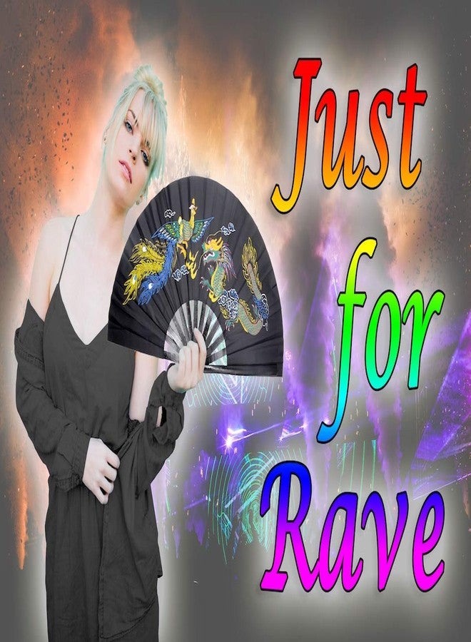 OMyTea Bamboo Large Rave Folding Hand Fan for Men/Women - Chinese Japanese Kung Fu Tai Chi Handheld Fan with Fabric Case - for Performance, Decorations, Dancing, Festival, Gift (Dragon & Phoenix) - Image 5