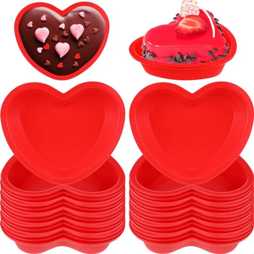 Leriton 12 Pcs Heart Cake Pan Silicone Heart Cake Molds Baking Pan Nonstick Molds for Anniversary Birthday Snack Cupcake Baking (5.5 Inch) - Image 1