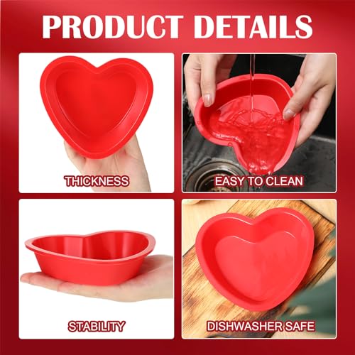 Leriton 12 Pcs Heart Cake Pan Silicone Heart Cake Molds Baking Pan Nonstick Molds for Anniversary Birthday Snack Cupcake Baking (5.5 Inch) - Image 3