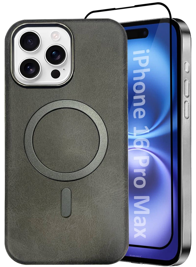 CATANES عبوة مكونة من 2 غلاف من جلد PU لجهاز آبل آيفون 16 برو ماكس متوافق مع ماغسيف، مقاوم للصدمات وسقوط، غلاف رفيع رمادي - Image 1