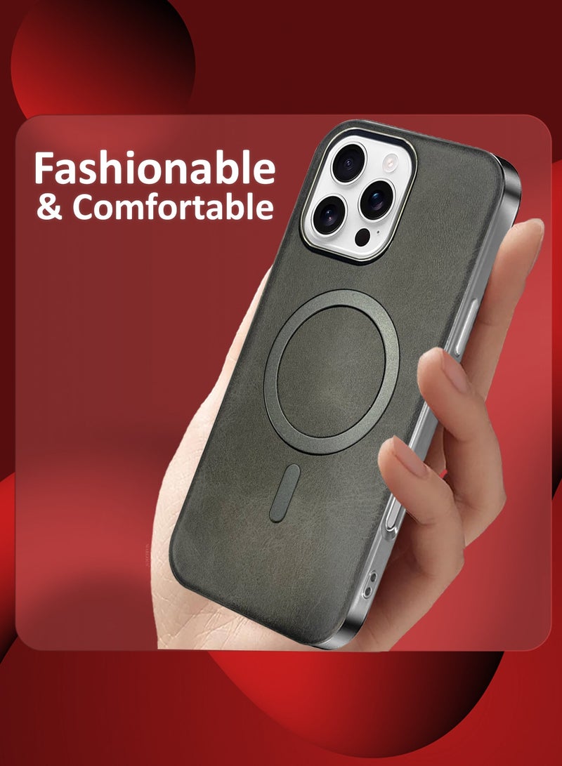 CATANES عبوة مكونة من 2 غلاف من جلد PU لجهاز آبل آيفون 16 برو ماكس متوافق مع ماغسيف، مقاوم للصدمات وسقوط، غلاف رفيع رمادي - Image 3