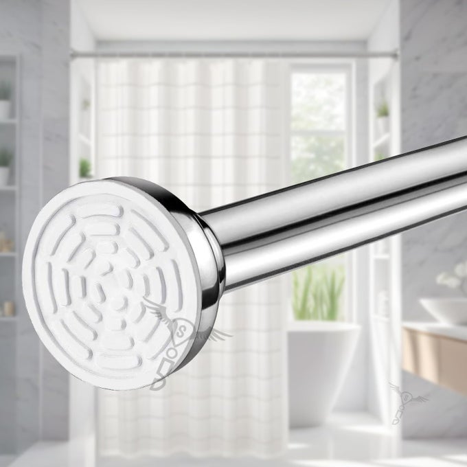 125CM TO 220CM EXTENDABLE SHOWER CURTAIN TENSION ROD NONDRILLING ANTISKID SPRING PULL ROD STAINLESS STEEL SILVER