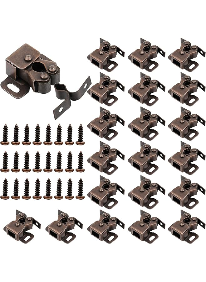 PROMASS promass Cabinet Door Latch and Catch Hardware Double Roller Catch Cabinet Latches with Spear Strike for Closet Doors Kitchen(Brown Antique Copper,20 Pcs)  - Image 1