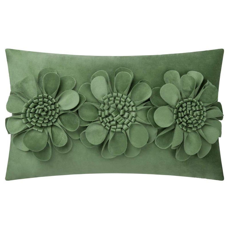 JWH 3D Flower Throw Pillow Cover Decorative Sunflower Accent Pillow Case Velvet Cushion Lumbar Floral Pillowcase for Home Bed Sofa Couch Chair 12x20 Inches Green