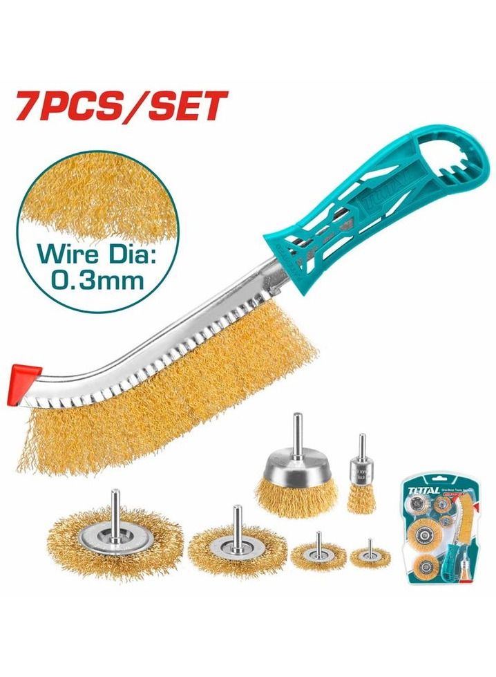 TOTAL TAC310071 Premium Wire Construction Metal Polishing Brass Coated Wire Brush Set Wire Brush Set Wheel Wire Brush 7 Pcs et - Image 3