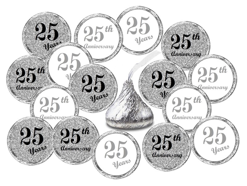 25th Anniversary Kisses Stickers Set of 216 Chocolate Drops Labels Stickers for 25th Wedding Anniversary Party Favors Decor for Kisses Made in USA